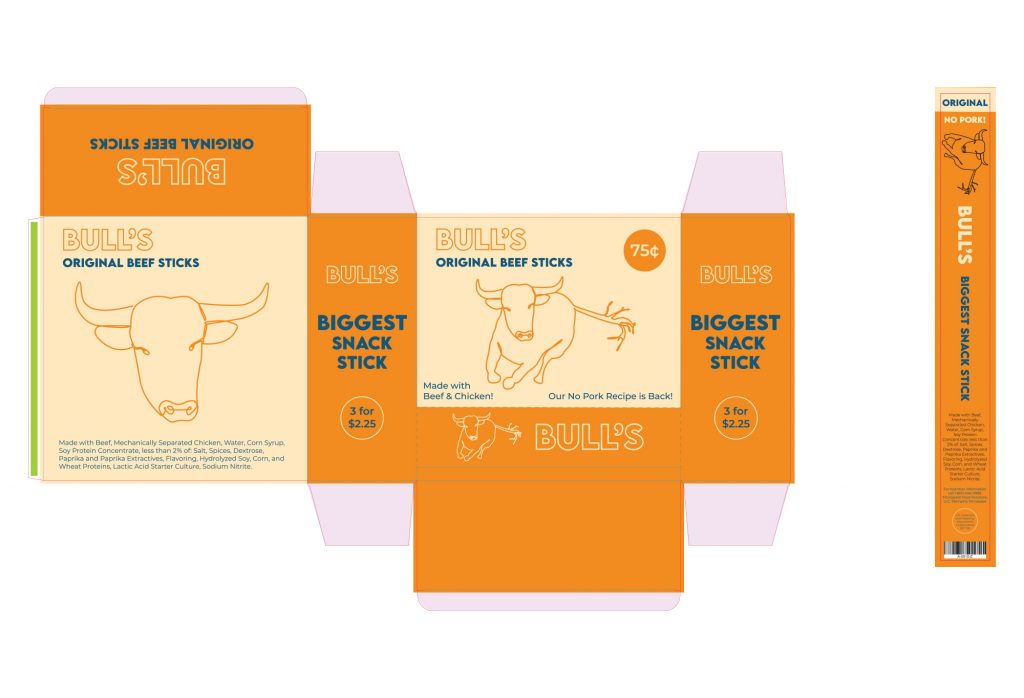 a dieline of beef stick packaging