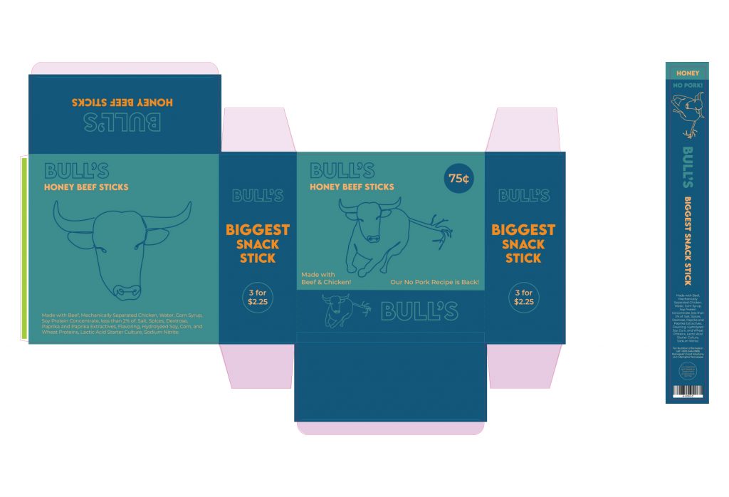 a dieline of beef stick packaging