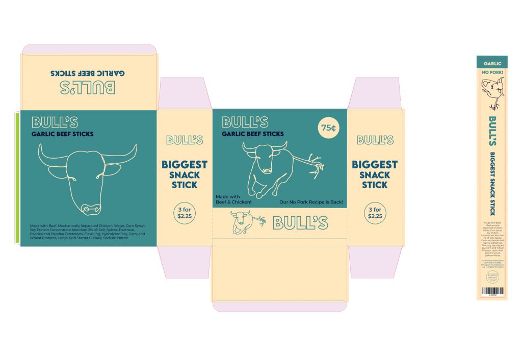 a dieline of beef stick packaging