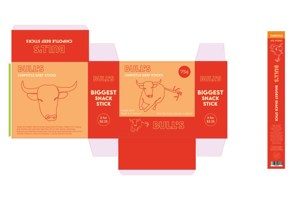a dieline of beef stick packaging