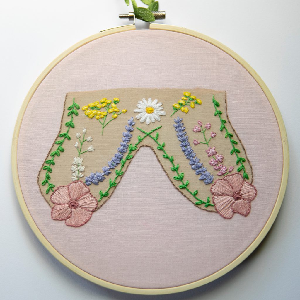 embroidery of breasts covered with flowers